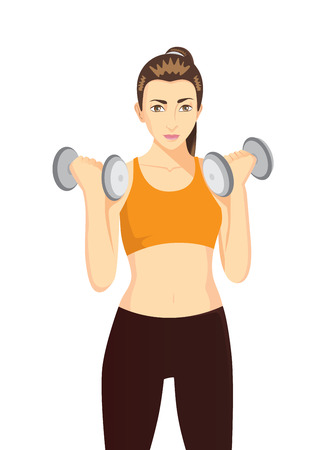 Women doing dumbbells exercises for health and beauty. Healthy character cartoon on isolatedのイラスト素材