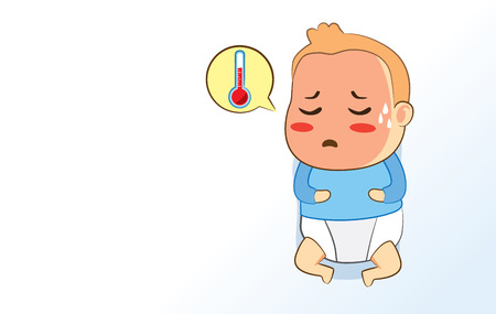 Baby feeling sick and have high fever. he is sleeping but unhappyのイラスト素材