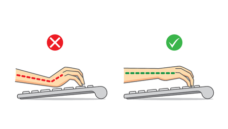 Guide to correct hand position and arm in use keyboard for health careのイラスト素材