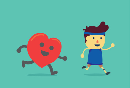 Heart run after healthy man. This illustration about when a man running like a heart get exercising.のイラスト素材