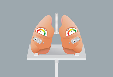 Lung have a channel for inserts a coin into machine. Heart have scale of engine. This illustration is concept about stomach diseases and medical fee.のイラスト素材