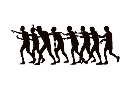 Silhouette zombie group walking on white background.のイラスト素材