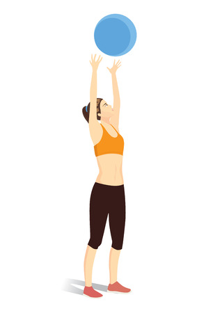 Woman workout with fitness ball. She throwing ball into the air above the head.のイラスト素材