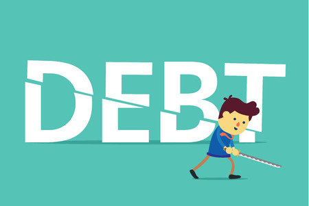 Businessman cut debt with sword. This illustration is a concept about pay all to creditor.のイラスト素材