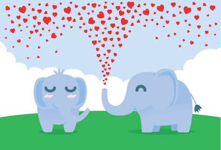 Breath of elephant is many heart shape in yard. This illustration about showing love of their.のイラスト素材