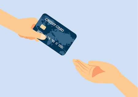 Hand giving a credit card to other hand. Illustration about quickly payment.のイラスト素材