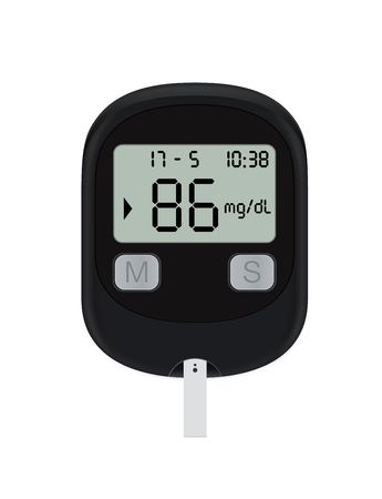 Normal blood glucose levels showing on screen of check machine black color.のイラスト素材