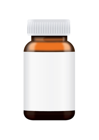 Vector Brown glass bottle with white label have a plastic cap. Ideal for medicine container or tablet or capsule product and other mock up.のイラスト素材
