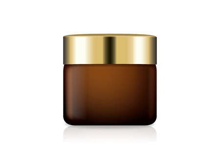 Brown glass cream jar with gold lid. illustration about cosmetic mock up.のイラスト素材