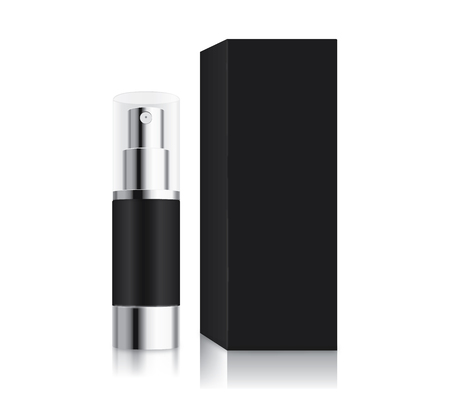 Spray bottle small size black color and box. Ideal for Cosmetic container template and other.のイラスト素材