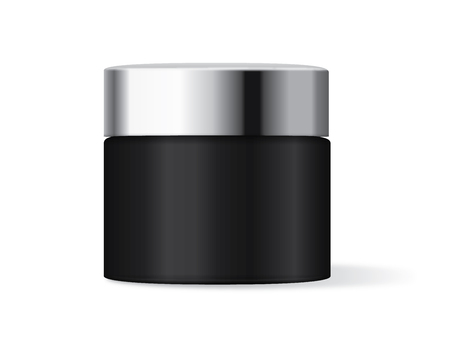 Black cream jar with silver lid. illustration about cosmetic mock up.のイラスト素材
