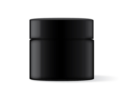 Gloss black cream jar not have label with plastic lid. Ideal for cosmetic container mock up.のイラスト素材