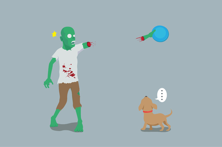 Zombie playing catch with a dog and losing his armのイラスト素材