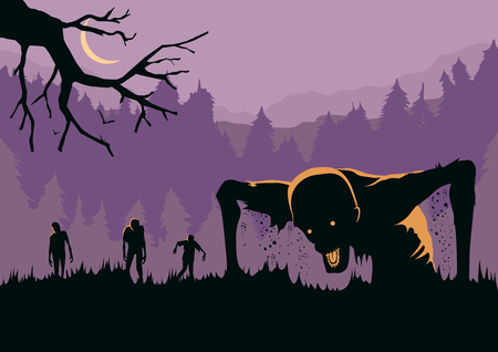 Silhouette of Zombies horde resurrected out of the ground. Illustration about Halloween concept.のイラスト素材