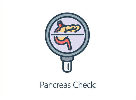 Magnifying glass looking human Pancreas. Illustration Icon about health check up for diagnose disease.のイラスト素材