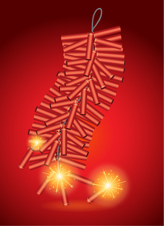 Red Chinese Firecrackers in vector style. Object about traditional festival of china.のイラスト素材