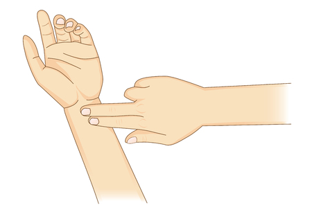 Manually checking the heart rate two fingers place at the wrist.のイラスト素材
