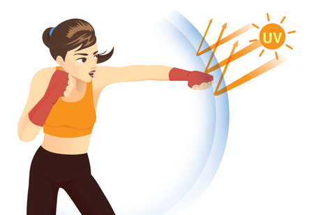 Woman reflect UV ray with punching. Concept illustration about skin protection from sunlight.のイラスト素材