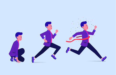 Step of businessman start and running to finish line. Business concept illustration about success.のイラスト素材