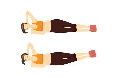 Sport women doing exercise with double side jackknifes. Workout diagram for a target on the side abdominal and lower body.のイラスト素材