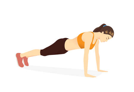 Woman make the perfect body with the plank exercise. Illustration about abs workout.のイラスト素材