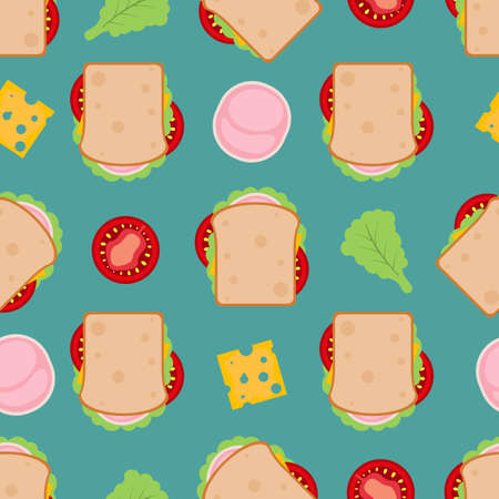 Vector illustration of a sandwich seamless pattern which can be used for a textile, background, packaging, napkin, etc.のイラスト素材