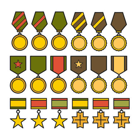 Military medals with laurel. Medals setのイラスト素材