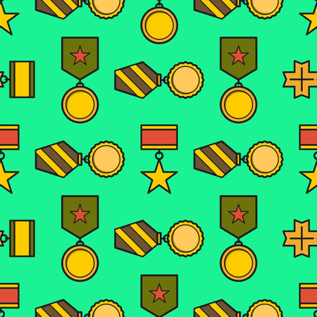 Medals seamless pattern, military pattern with medals, veterans dayのイラスト素材