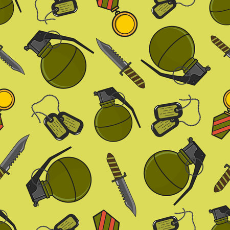 Military seamless pattern with token, medal and knife vector illustration background veteran dayのイラスト素材