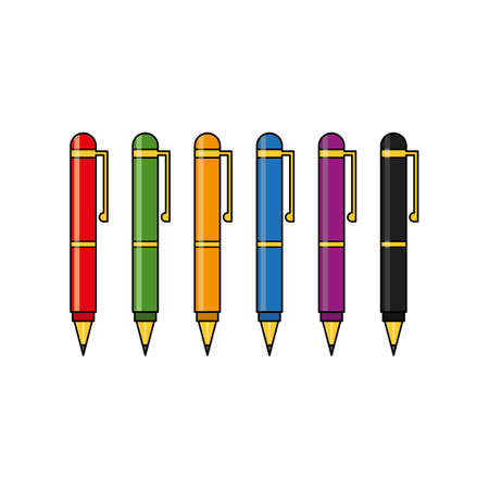 Set of vector multicolored pens, pen iconsのイラスト素材