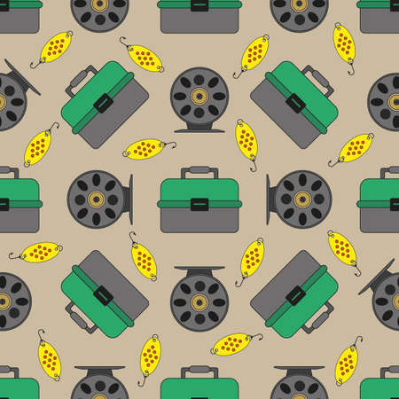 Fishing seamless pattern with fisherman accessories. vector illustration.のイラスト素材