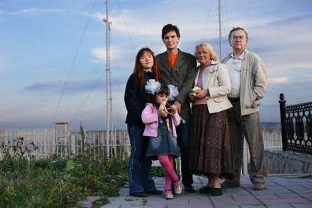 Portrait of big happy family outdoors