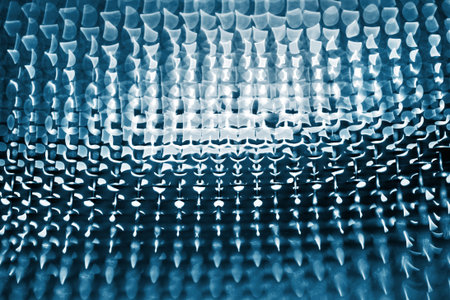 Abstract blue background mesh texture. Macro close-up, shallow DOF.