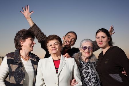 Portrait of a happy family together outdoorsの写真素材