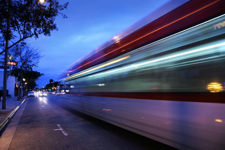 Speeding bus, blurred motion. Santa Monica Blvd., West Hollywood, USA Speeding bus, blurred motion. Santa Monica Blvd., West Hollywood, USA