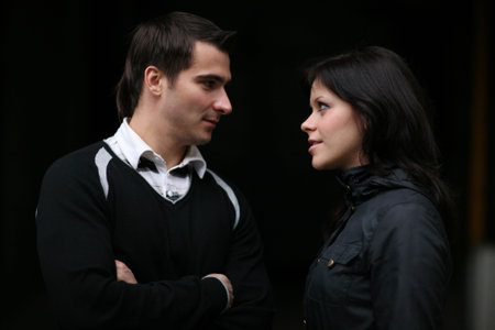 Beautiful young couple together in city