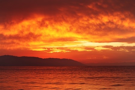 Beautiful tropical sunset ocean backgroundの写真素材
