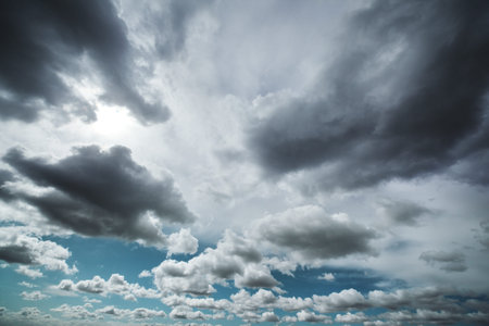 Dramatic clouds in sky background.