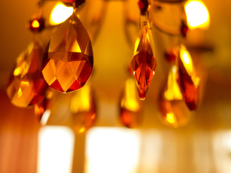 Chrystal yellow chandelier close-upの写真素材