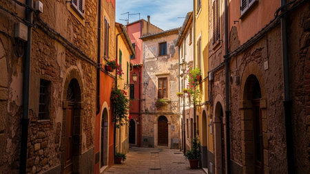 A narrow street in the old town of Rovinj, Croatiaの素材