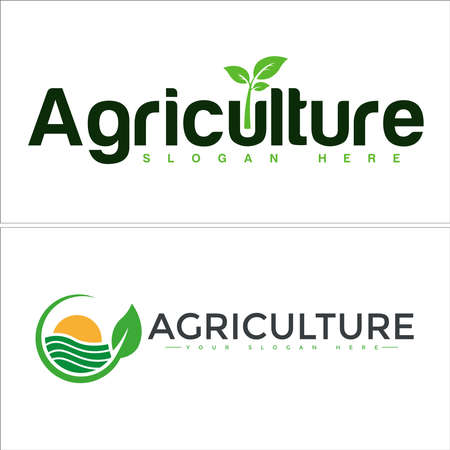 Agriculture  design lettering icon leaf plant sun circle wave land field symbol nature for environmental farm family garden herbal organic healthのイラスト素材