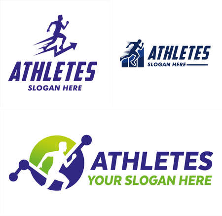 Blue green man sprints on arrow, marathon runner icon illustration vector  symbol icon suitable for sport training coaching school athletes competitionのイラスト素材