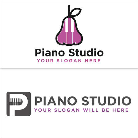 Illustration combination piano with letter P and water apple logo vectorのイラスト素材