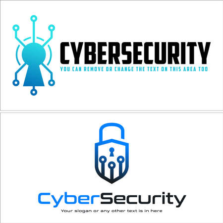 Cyber security with icon combination lock key and tech circuit logoのイラスト素材