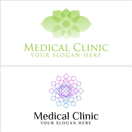 Medical clinic with icon leaf flower symbol initial logo designのイラスト素材