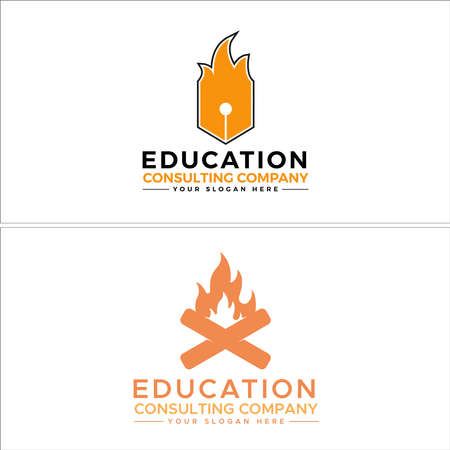 Orange icon symbol fire initial wood pen education logo designのイラスト素材