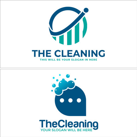 Cleaning maintenance with icon bubble chat and people growth line vector logoのイラスト素材