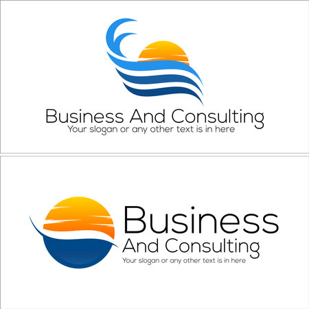 Wave of sea or ocean and sun logo designのイラスト素材