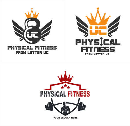 Physical fitness emblem logo design vector illustrationのイラスト素材