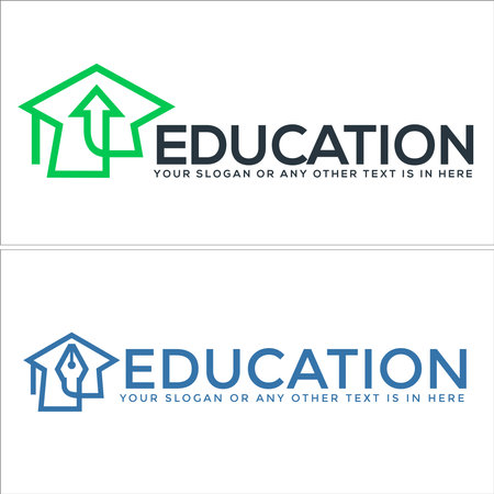 Green blue graduation cap arrow and pencil icon vector logo educationのイラスト素材